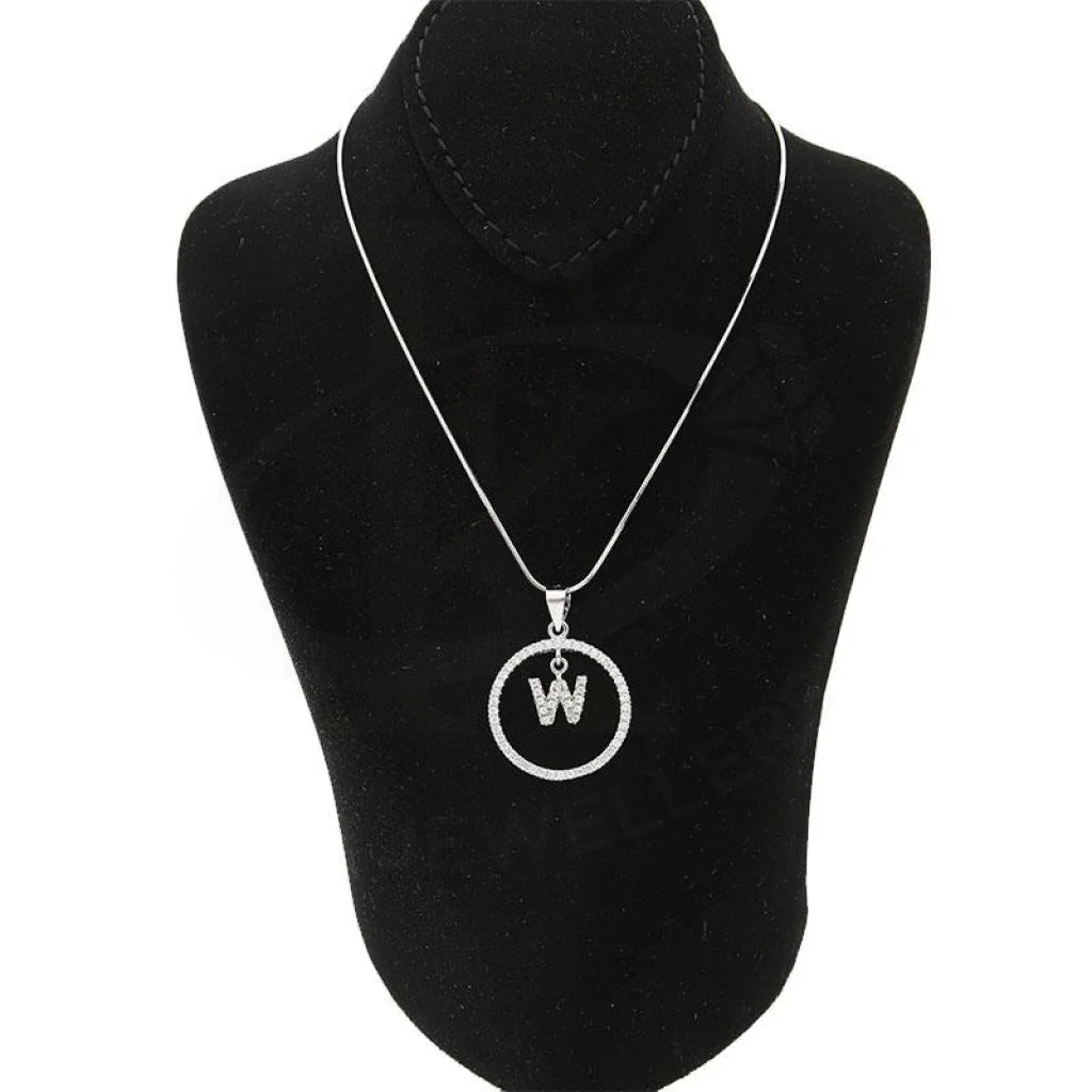 Italian Silver 925 Necklace (Chain With Round Shaped Alphabet Pendant) - Fkjnklsl1999 Letter W /