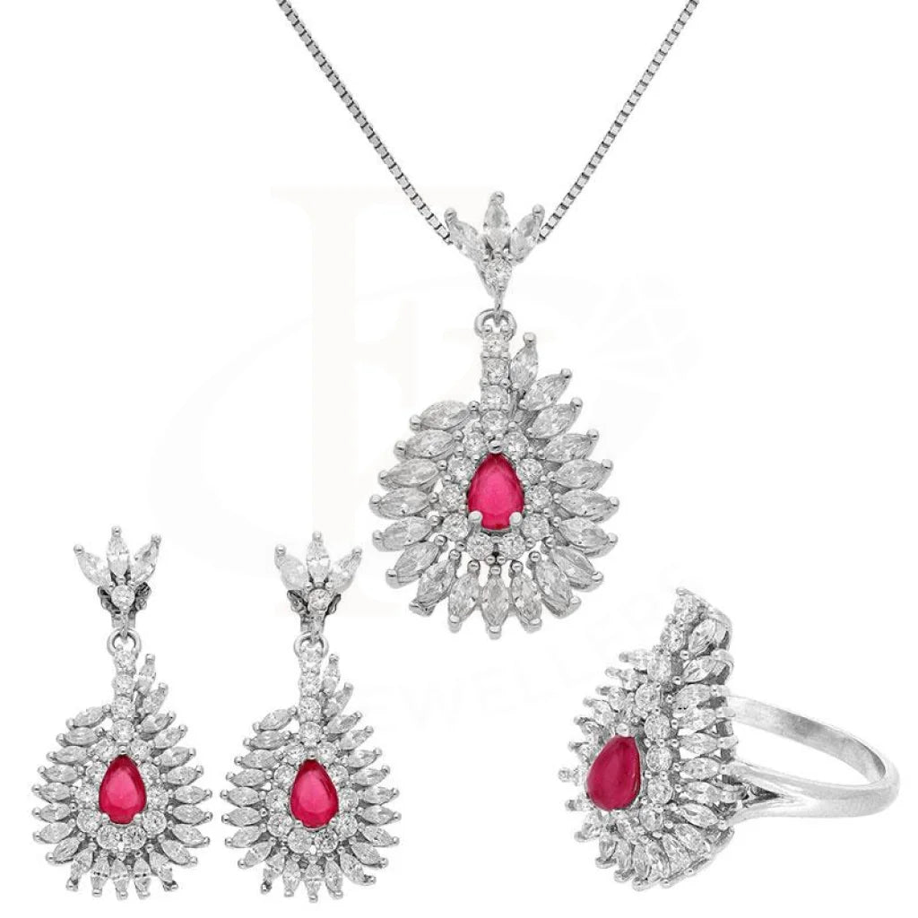 Italian Silver 925 Pear Drop Pendant Set (Necklace Earrings And Ring) - Fkjnklst1942 Sets