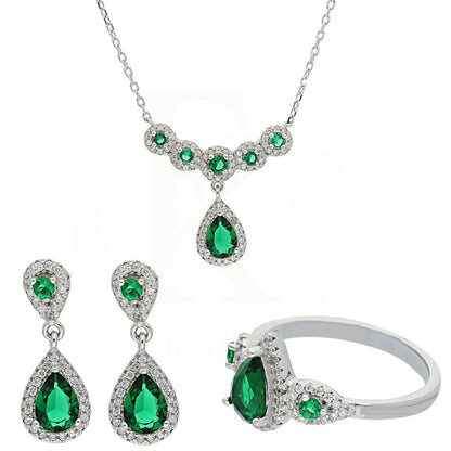 Italian Silver 925 Pear Pendant Set (Necklace Earrings And Ring) - Fkjnklstsl2082 Sets