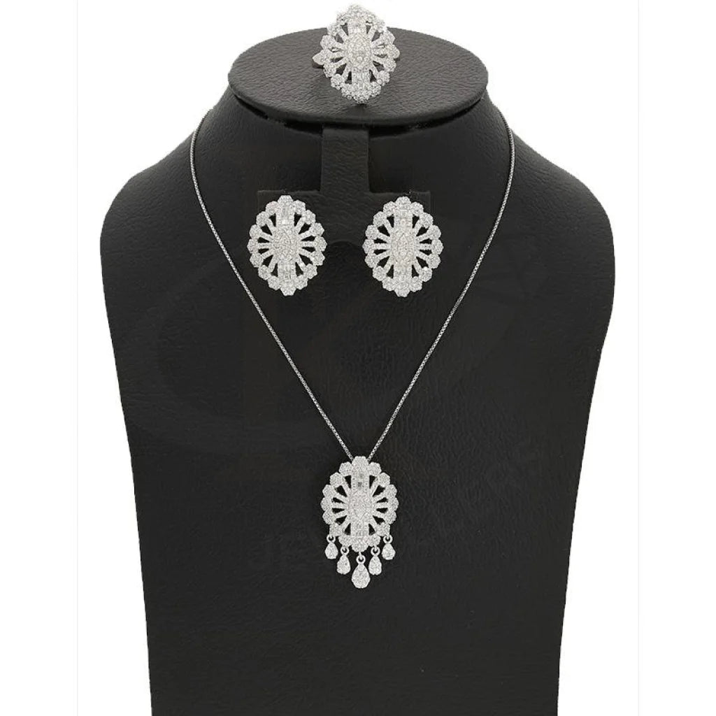 Italian Silver 925 Pear Pendant Set (Necklace Earrings And Ring) - Fkjnklstsl2299 Sets