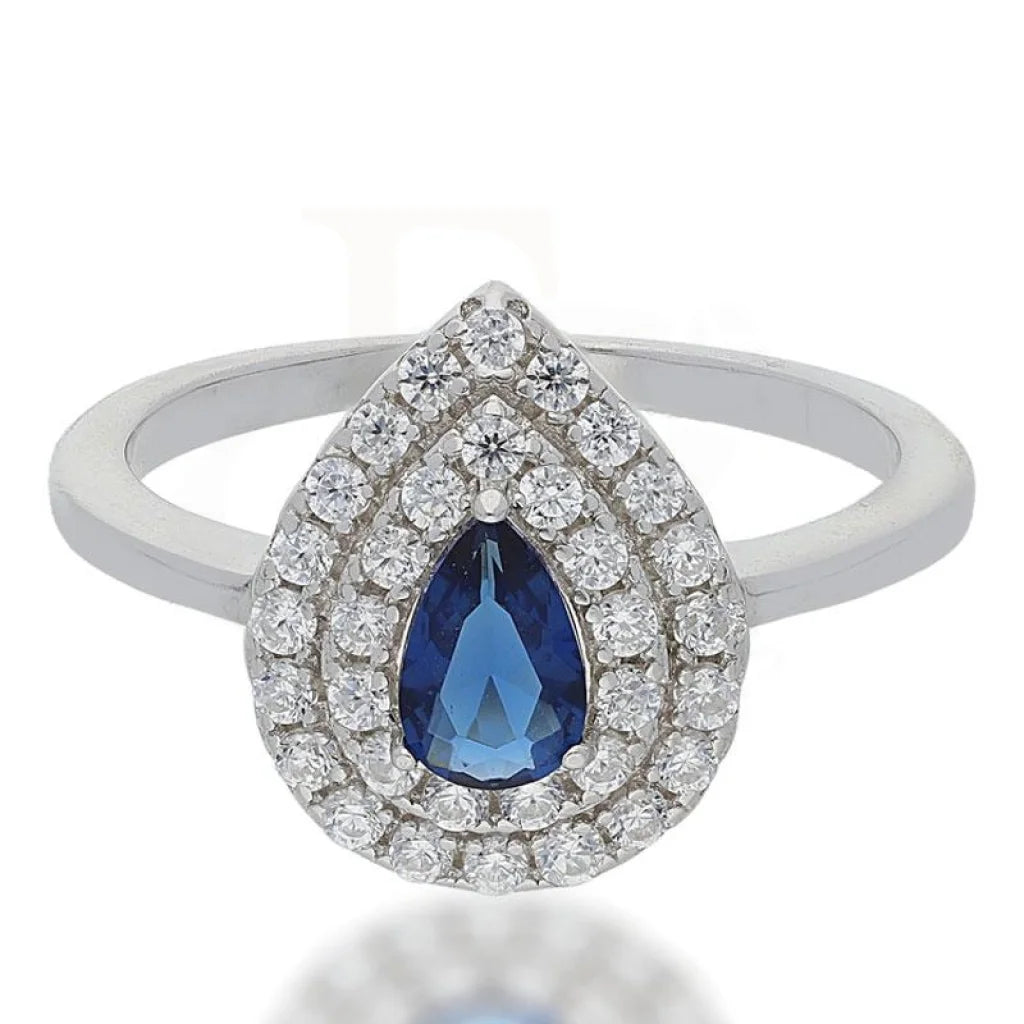 Italian Silver 925 Pear Shaped Blue Solitaire Ring - Fkjrnsl2491 Rings