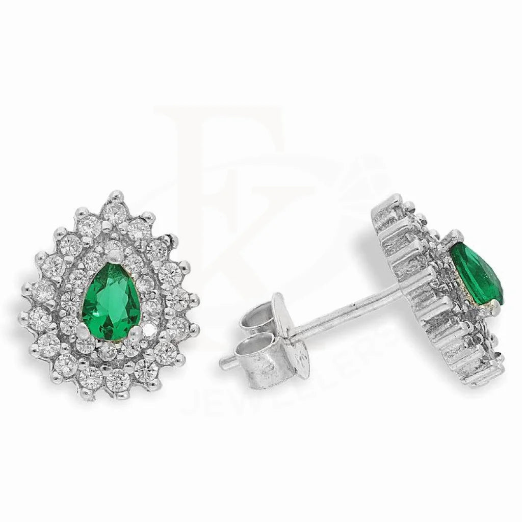 Italian Silver 925 Pear Shaped Green Solitaire Pendant Set (Necklace Earrings And Ring) -