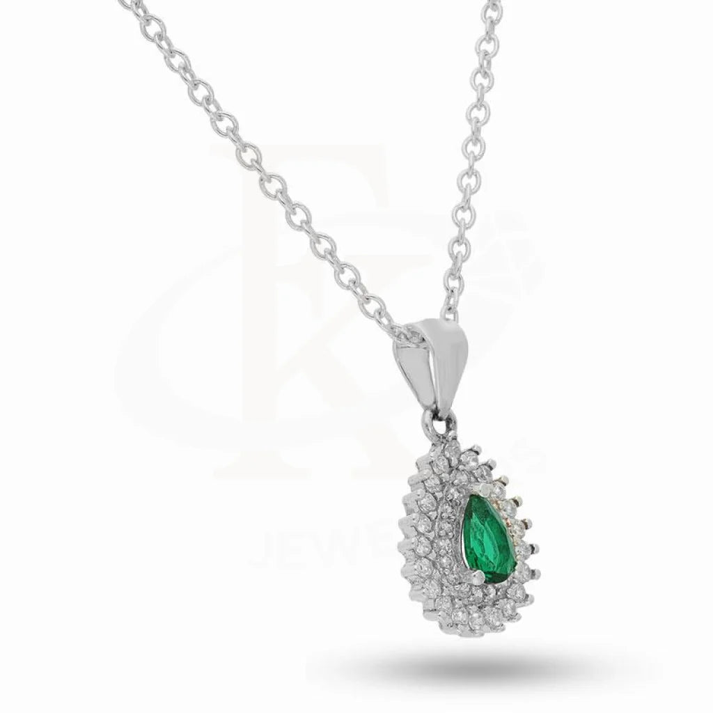 Italian Silver 925 Pear Shaped Green Solitaire Pendant Set (Necklace Earrings And Ring) -