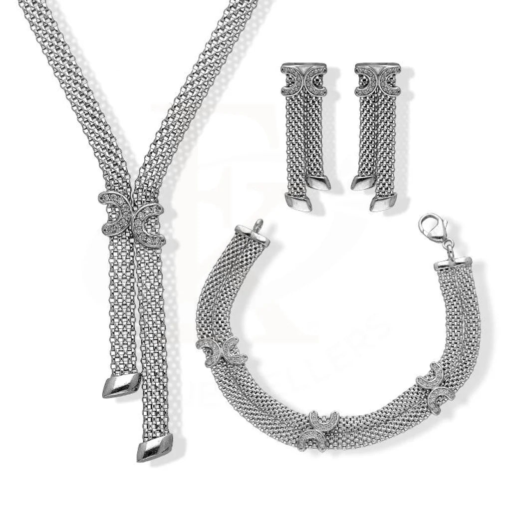 Italian Silver 925 Pendant Set (Necklace Earrings And Bracelet) - Fkjnklstsl2253 Sets