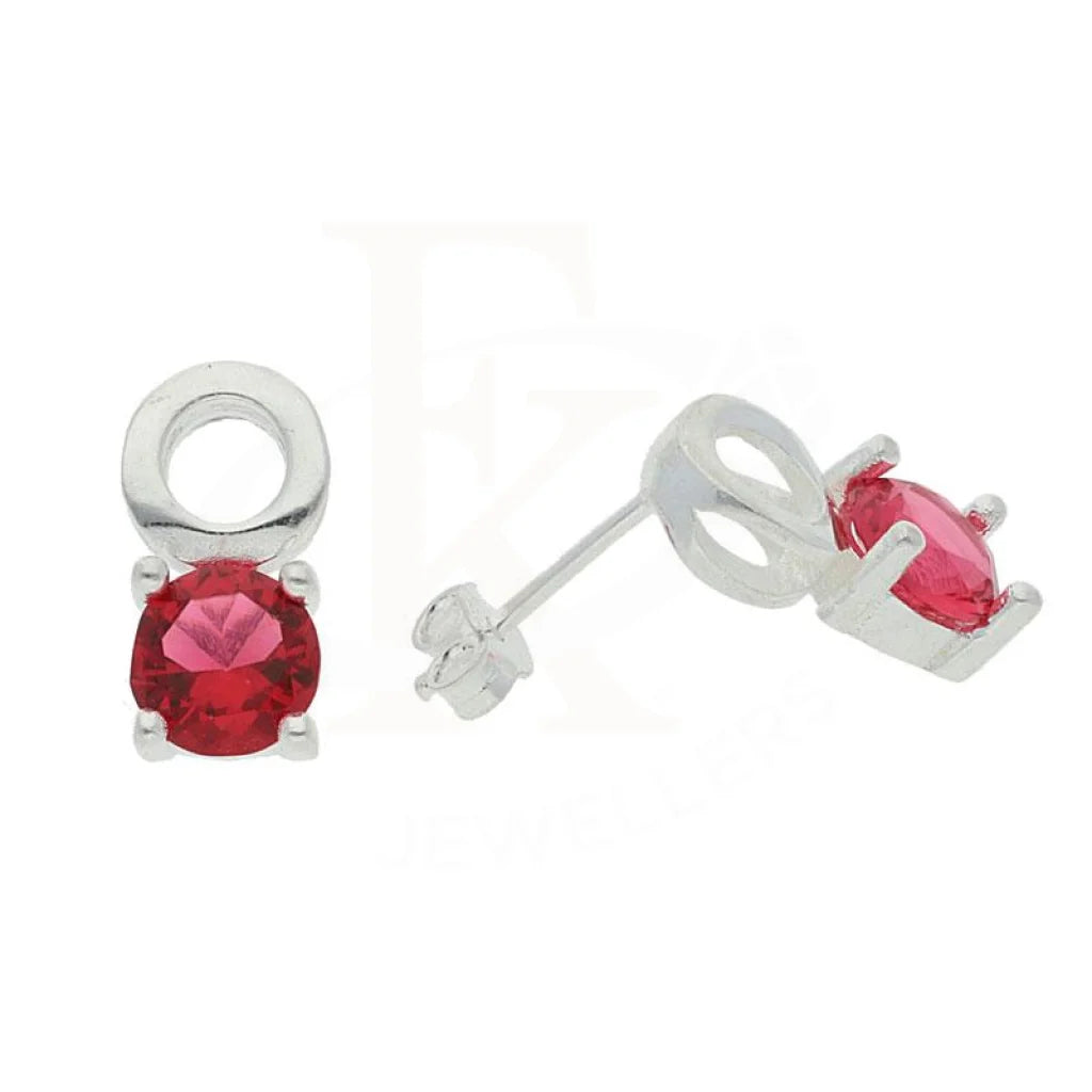 Sterling Silver 925 Red Solitaire Earrings - FKJERNSL1971