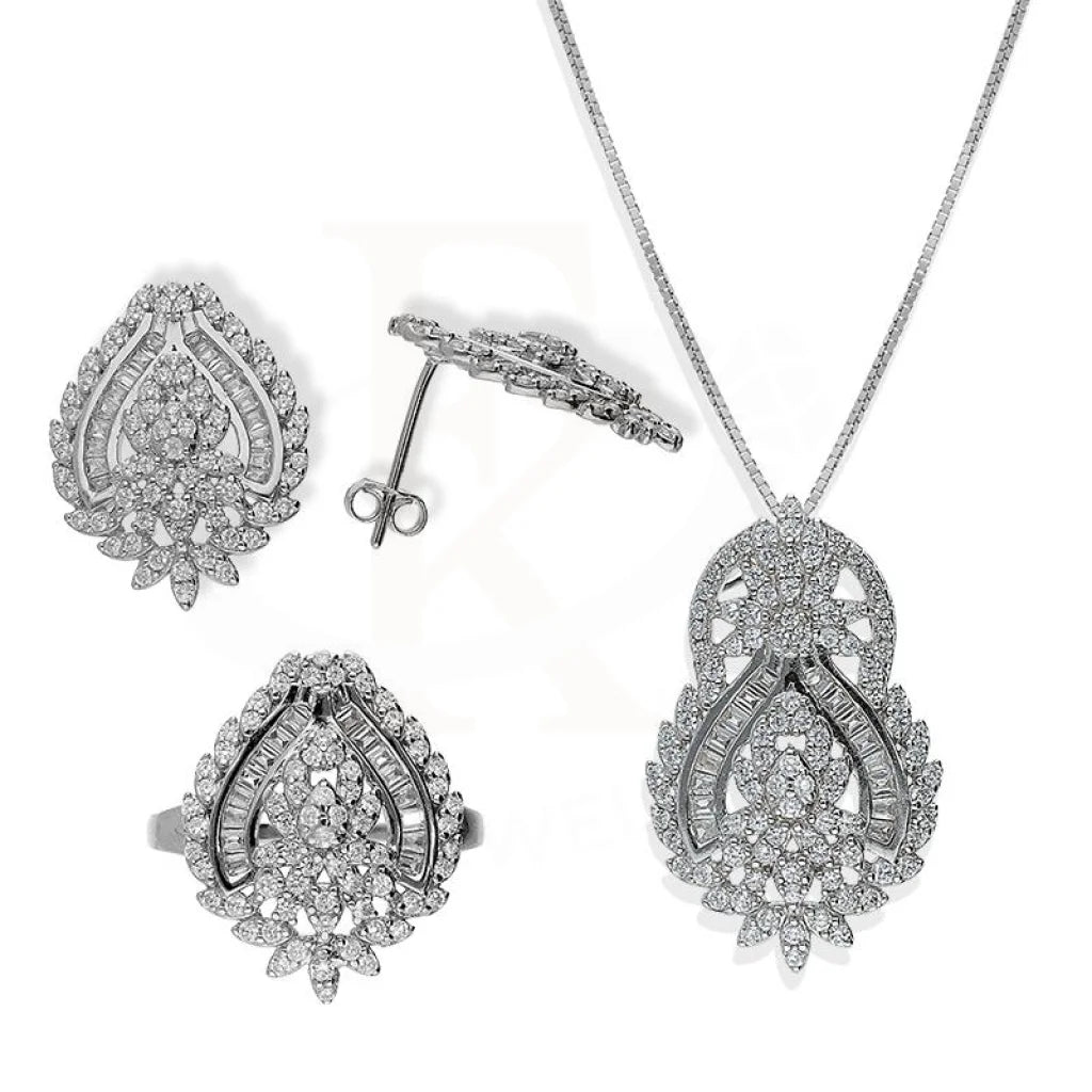 Italian Silver 925 Pendant Set (Necklace Earrings And Ring) - Fkjnklstsl2180 Sets