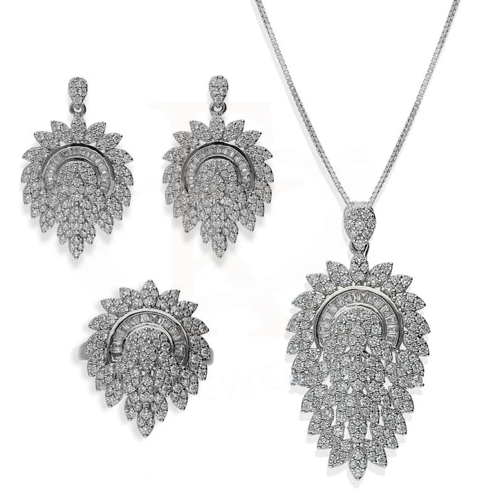 Italian Silver 925 Pendant Set (Necklace Earrings And Ring) - Fkjnklstsl2181 Sets