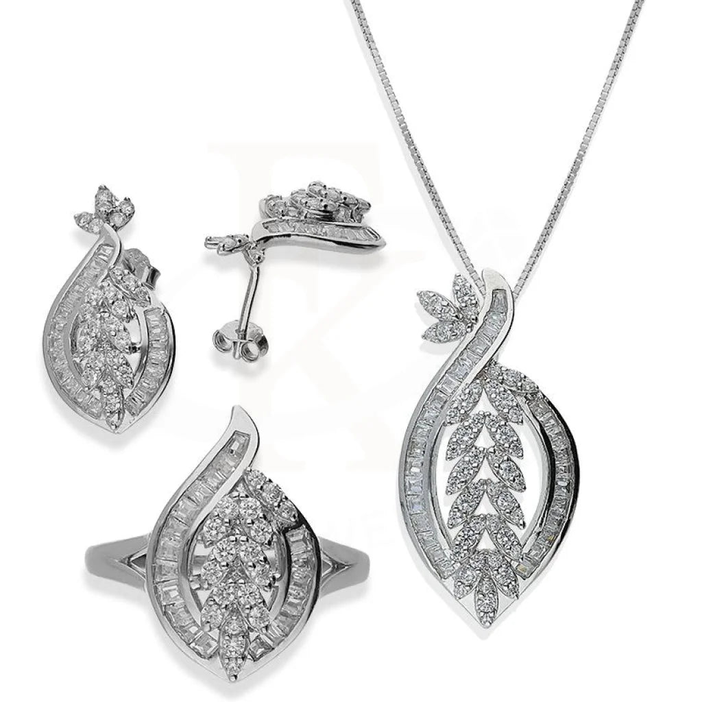 Italian Silver 925 Pendant Set (Necklace Earrings And Ring) - Fkjnklstsl2184 Sets