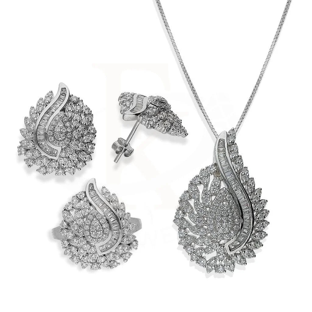 Italian Silver 925 Pendant Set (Necklace Earrings And Ring) - Fkjnklstsl2185 Sets