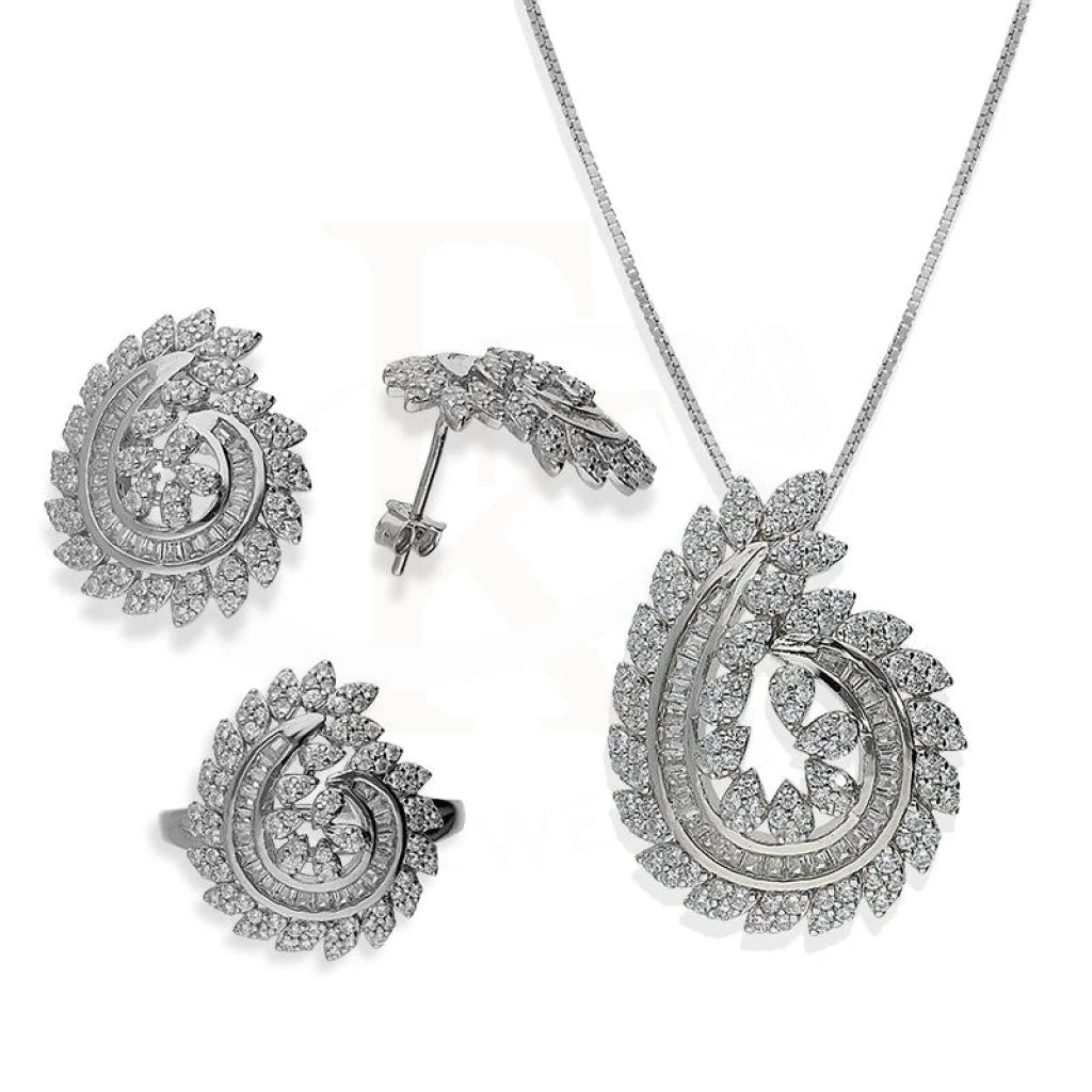 Italian Silver 925 Pendant Set (Necklace Earrings And Ring) - Fkjnklstsl2186 Sets