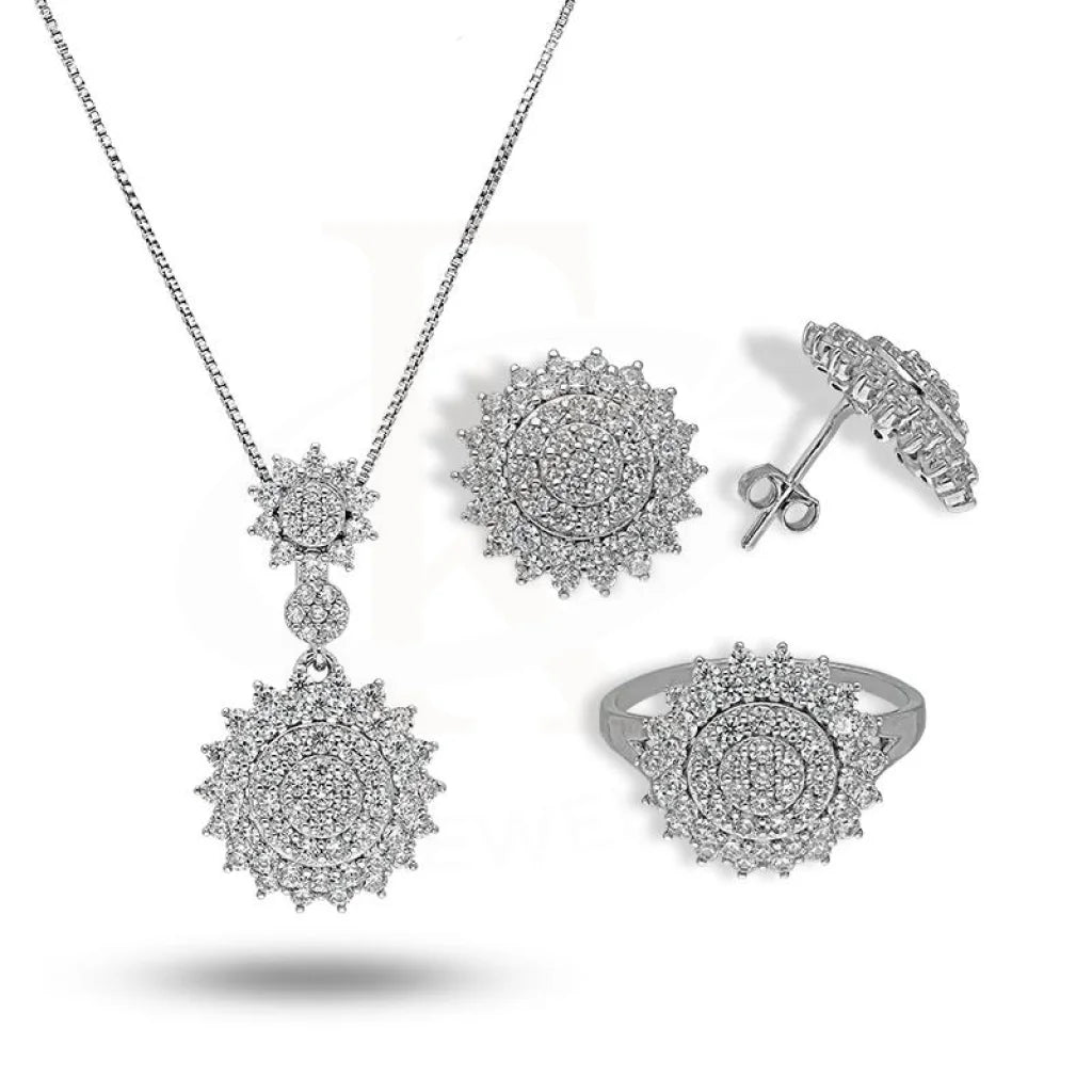 Italian Silver 925 Pendant Set (Necklace Earrings And Ring) - Fkjnklstsl2274 Sets