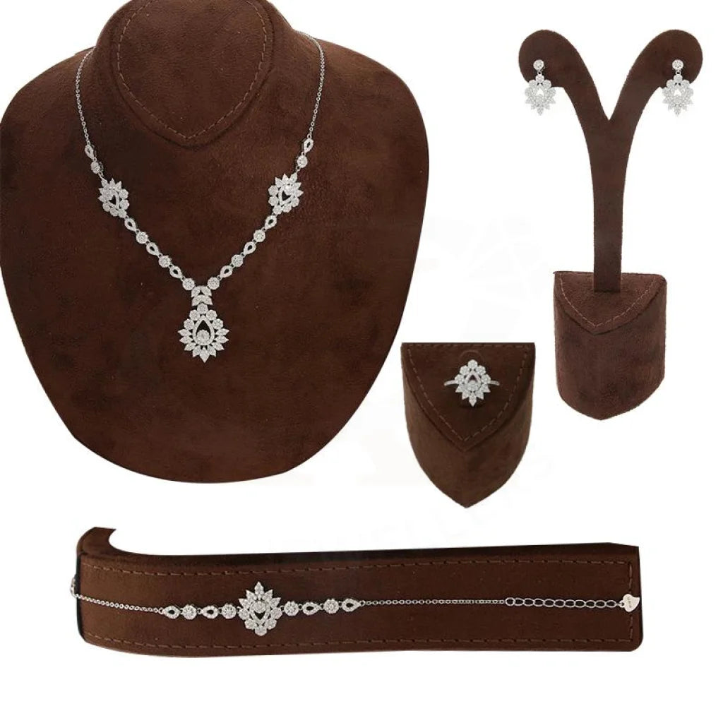 Italian Silver 925 Pendant Set (Necklace Earrings Ring And Bracelet) - Fkjnklstsl2175 Sets