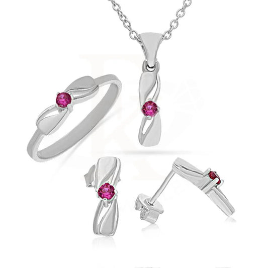 Italian Silver 925 Pink Solitaire Pendant Set (Necklace Earrings And Ring) - Fkjnklstsl2113 Sets