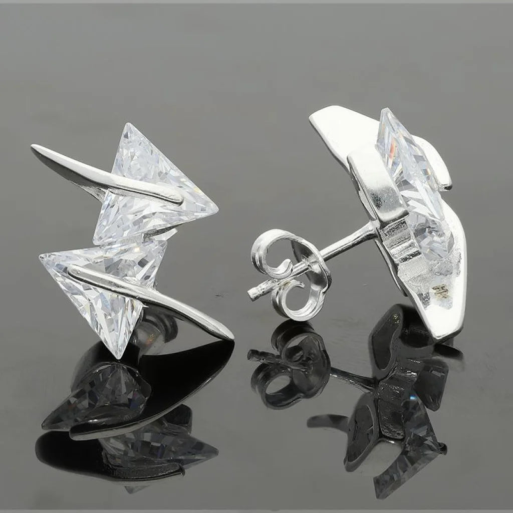 Italian Silver 925 Prism Shaped Solitaire Pendant Set (Necklace Earrings And Ring) - Fkjnklstsl2214