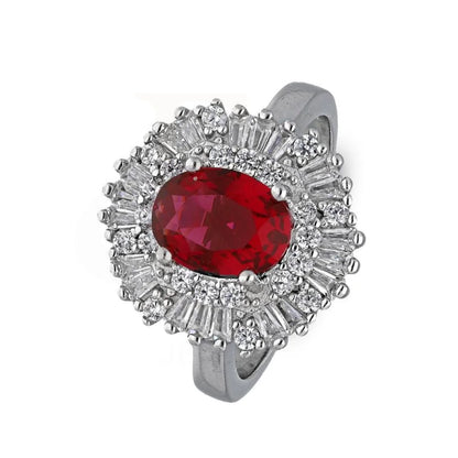 Italian Silver 925 Red Oval Shaped Solitaire Ring - Fkjrnsl3513 Rings