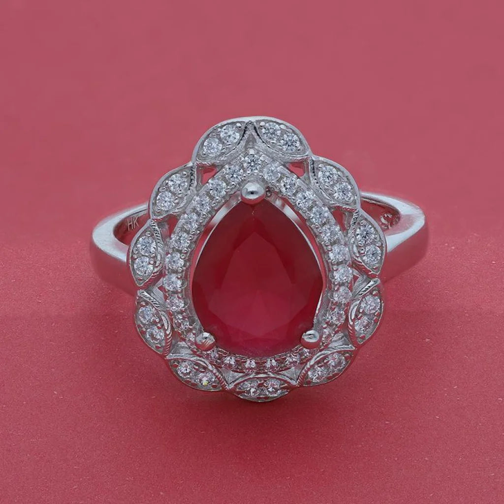 Italian Silver 925 Red Pear Shaped Solitaire Ring - Fkjrnsl3509 Rings