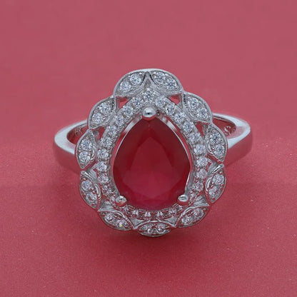 Italian Silver 925 Red Pear Shaped Solitaire Ring - Fkjrnsl3509 Rings