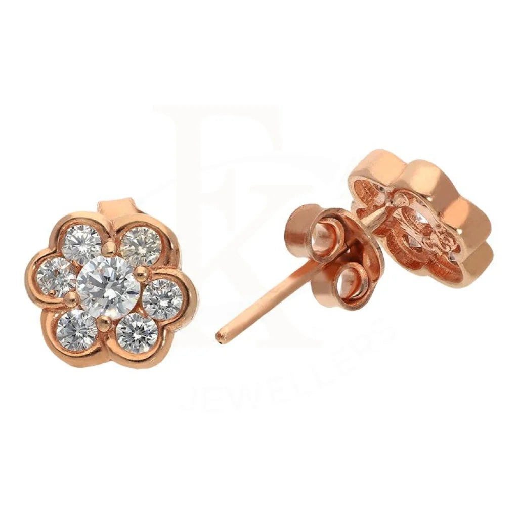 Italian Silver 925 Rose Gold Plated Flower Shaped Solitaires Stud Earrings - Fkjernsl2505