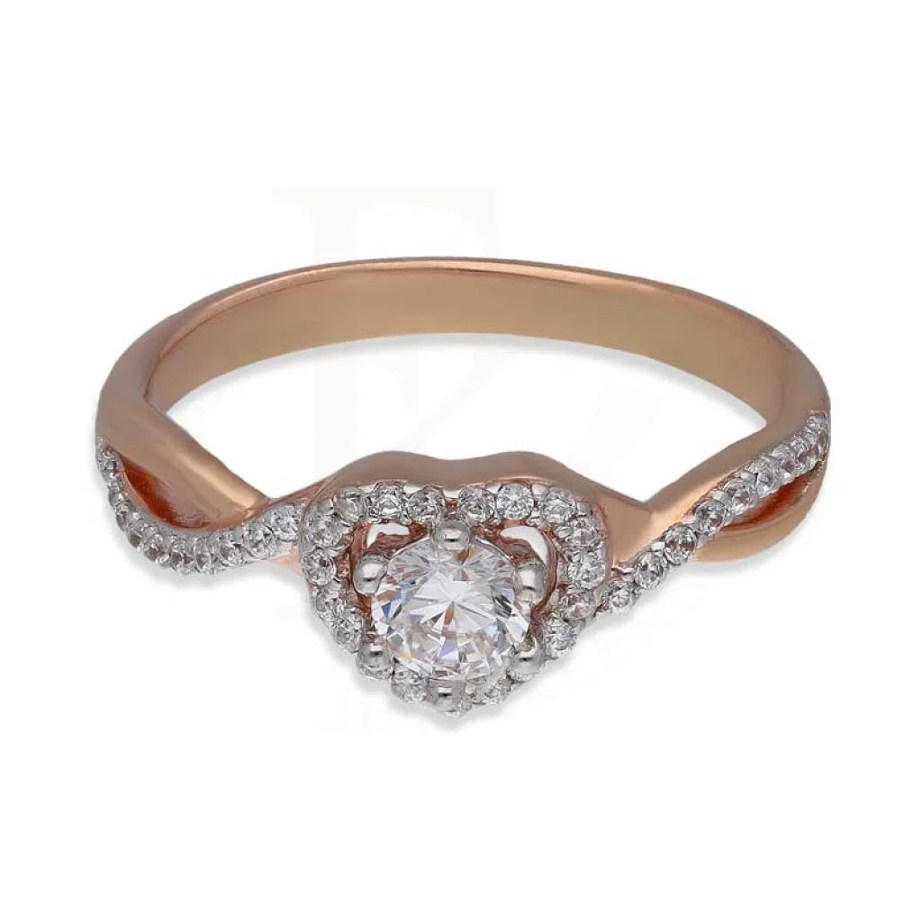 Sterling Silver 925 Rose Gold Plated Heart Shaped Solitaire Ring - Fkjrnsl3540 Rings