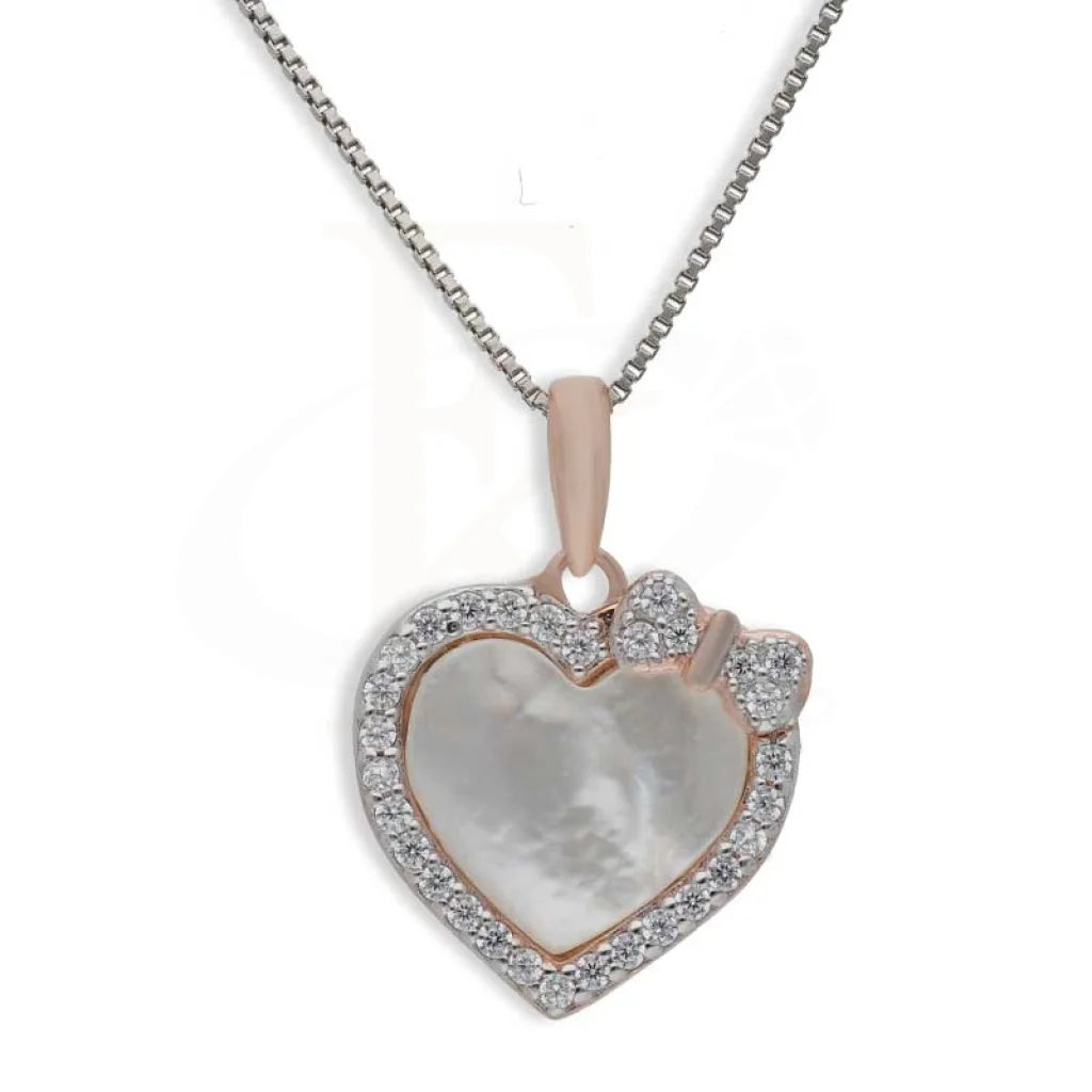 Sterling Silver 925 Rose Gold Plated Necklace (Chain With Heart Knot Pendant) - Fkjnklsl2982