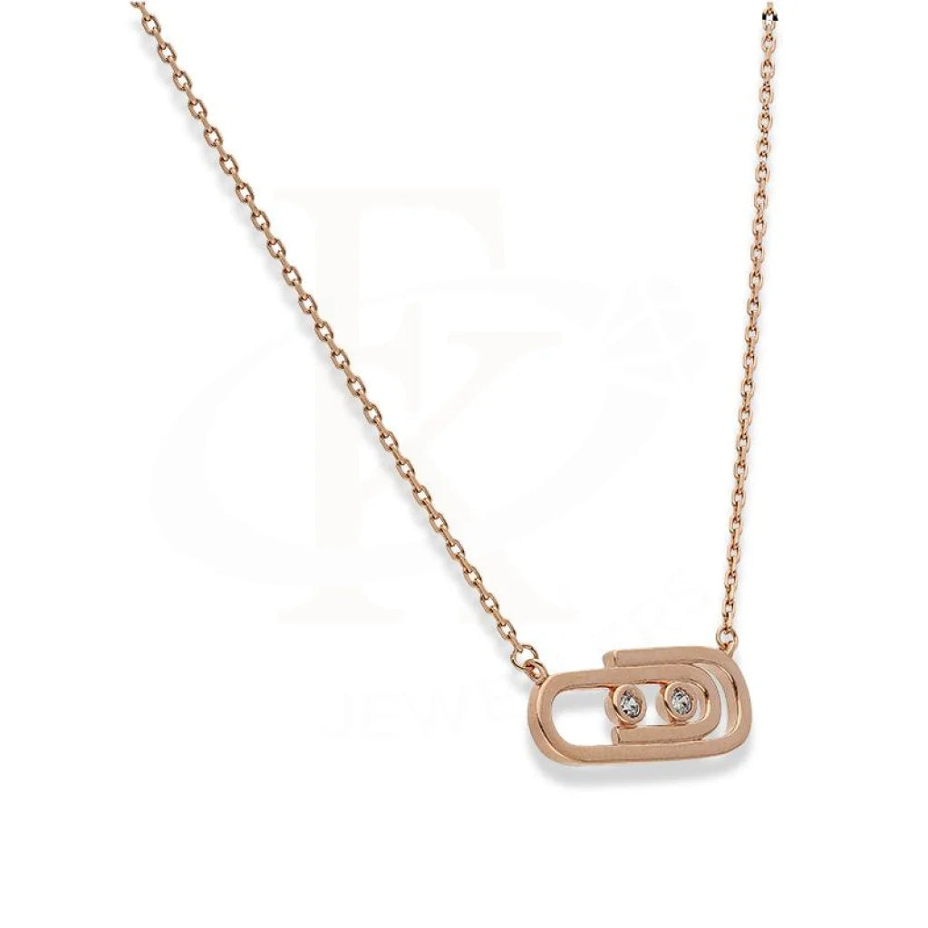 Italian Silver 925 Rose Gold Plated Paper Clip Shaped Necklace - Fkjnklsl2194 Necklaces