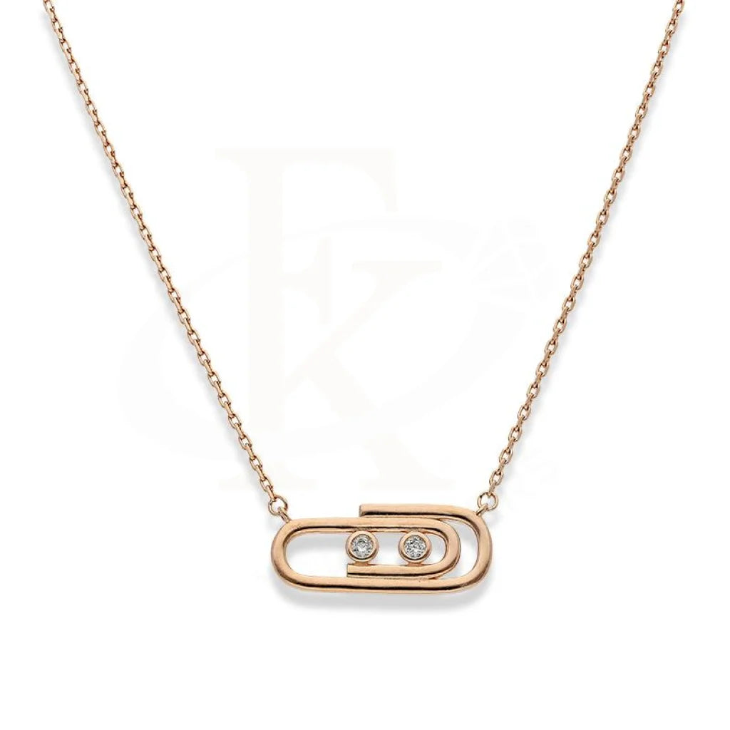 Italian Silver 925 Rose Gold Plated Paper Clip Shaped Necklace - Fkjnklsl2194 Necklaces