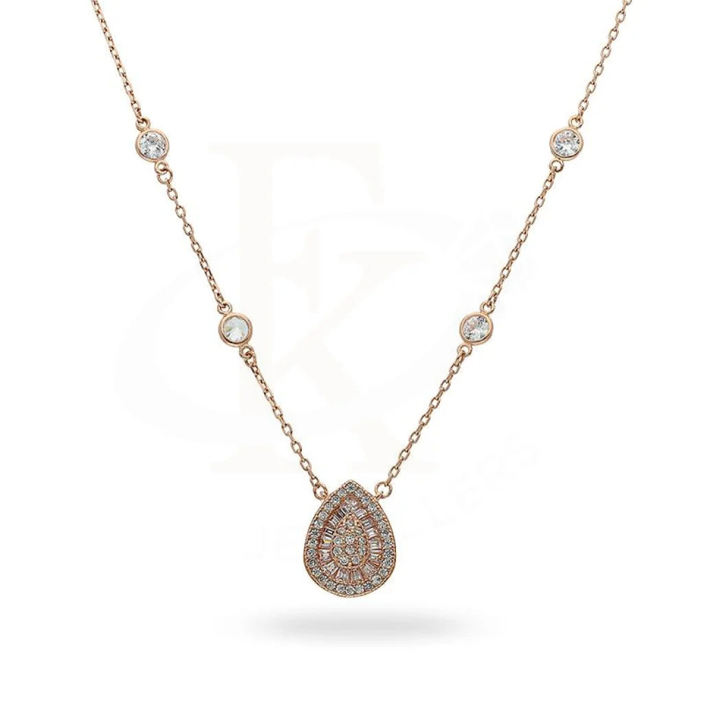 Italian Silver 925 Rose Gold Plated Pear Necklace - Fkjnklsl2214 Necklaces