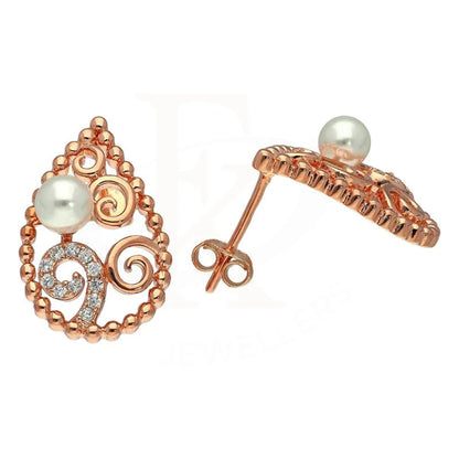 Italian Silver 925 Rose Gold Plated Pear Shaped With Pearl Pendant Set (Necklace Earrings And Ring)