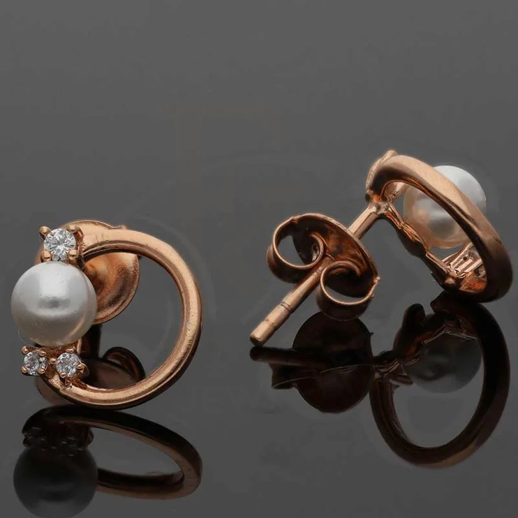 Sterling Silver 925 Rose Gold Plated Pearl Stud Earrings - Fkjernsl2951