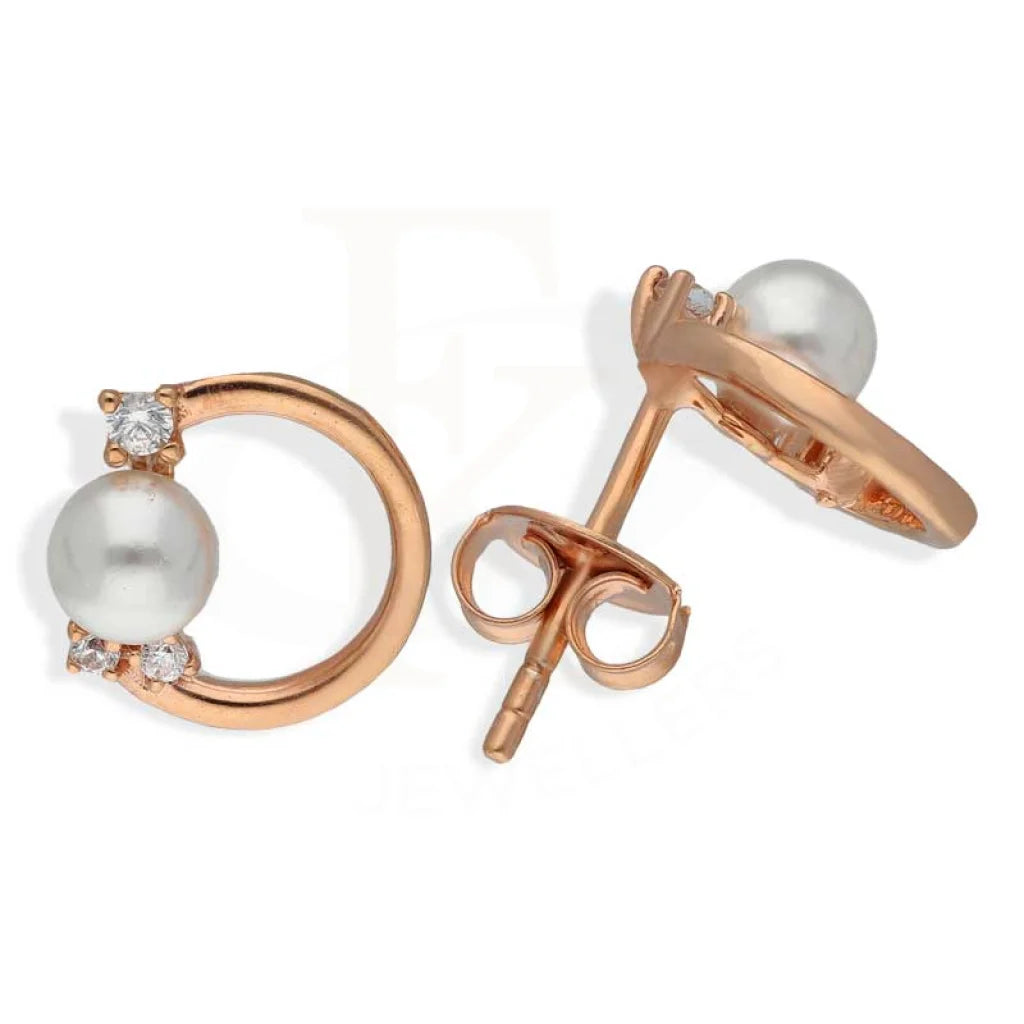 Sterling Silver 925 Rose Gold Plated Pearl Stud Earrings - Fkjernsl2951