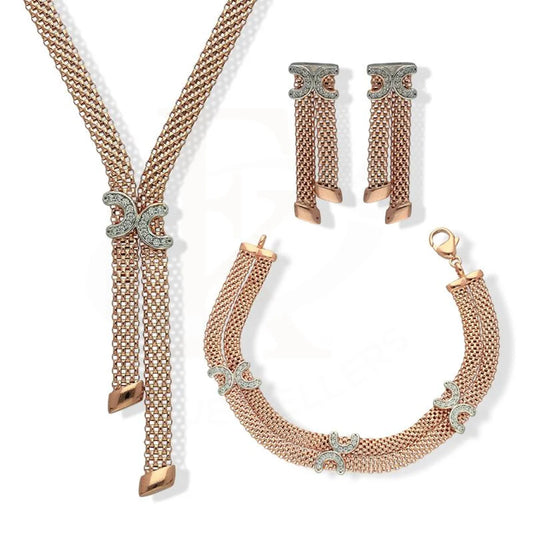 Italian Silver 925 Rose Gold Plated Pendant Set (Necklace Earrings And Bracelet) - Fkjnklstsl2254