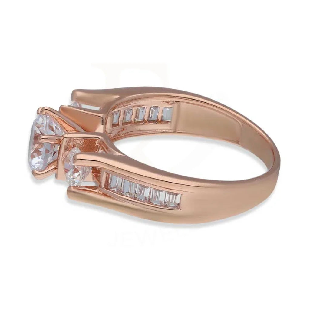 Sterling Silver 925 Rose Gold Plated Round Shaped Solitaire Ring - Fkjrnsl3538 Rings