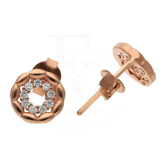 Italian Silver 925 Rose Gold Plated Round Stud Earrings - Fkjernsl2504