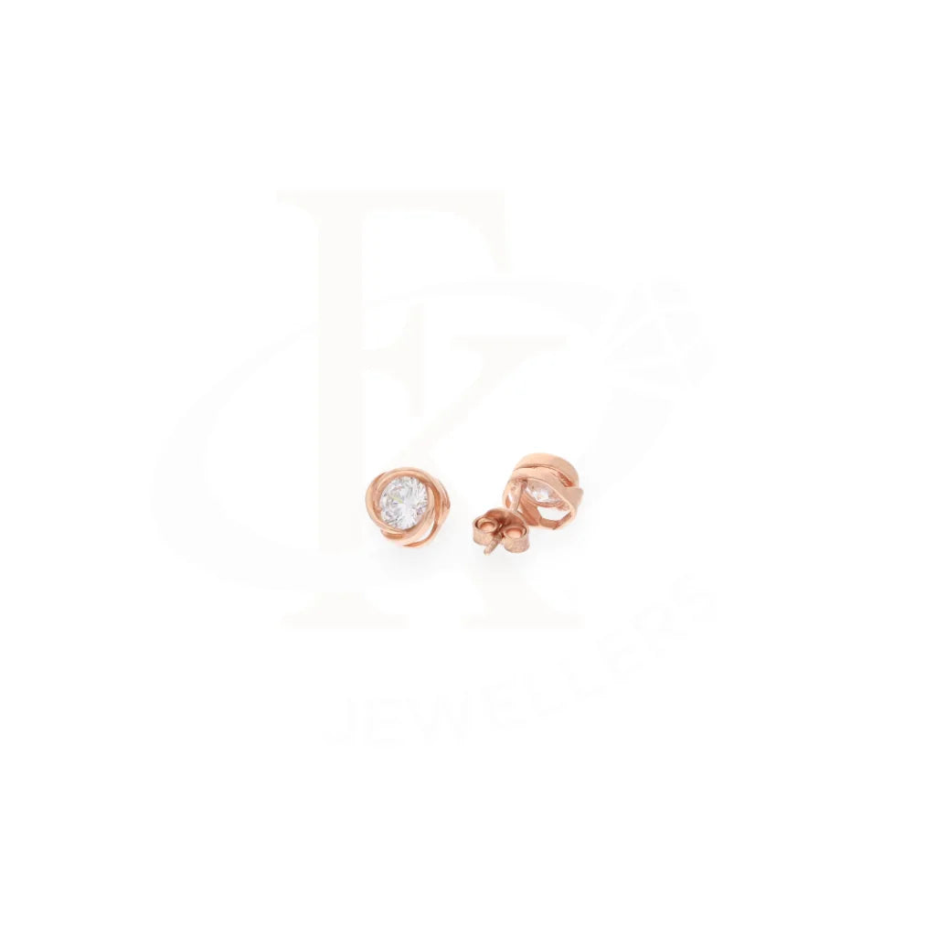 Sterling Silver 925 Rose Gold Plated Solitaire Earrings - Fkjernsl8022