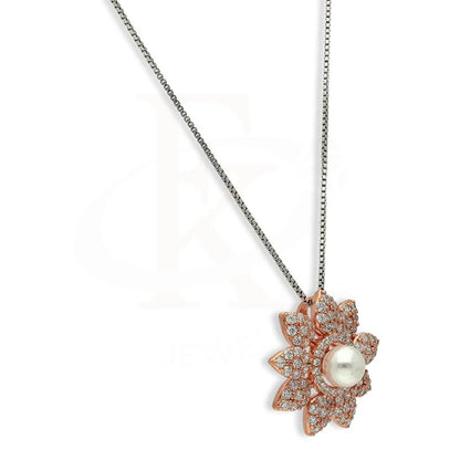 Italian Silver 925 Rose Gold Plated Star Shaped With Pearl Pendant Set (Necklace Earrings And Ring)