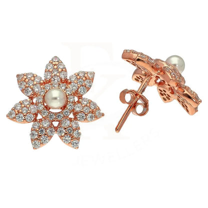 Italian Silver 925 Rose Gold Plated Star Shaped With Pearl Pendant Set (Necklace Earrings And Ring)