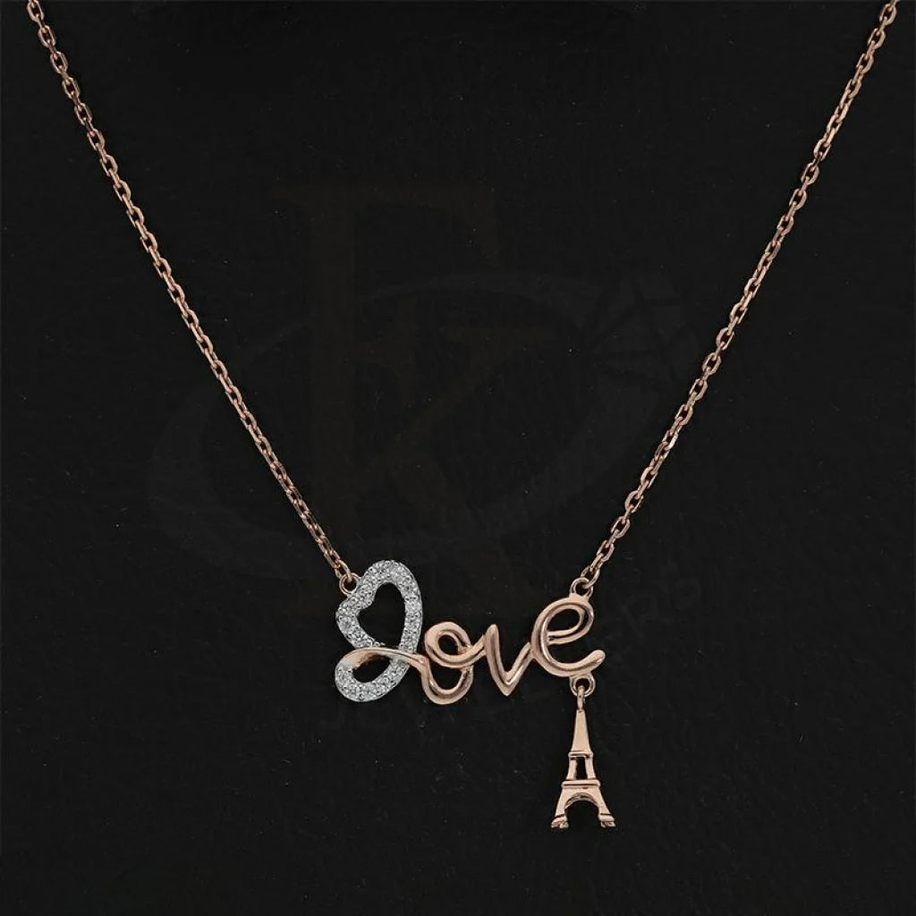 Italian Silver 925 Rose Gold Plated Twisted Heart Love Eiffel Tower Necklace - Fkjnklsl2211