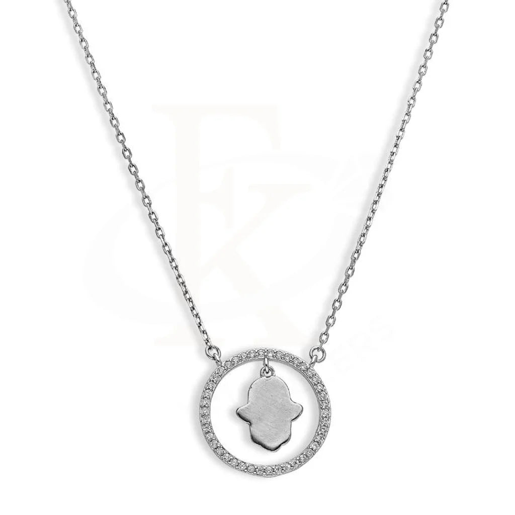 Italian Silver 925 Round Shaped Hamsa Hand Necklace - Fkjnklsl2646 Necklaces