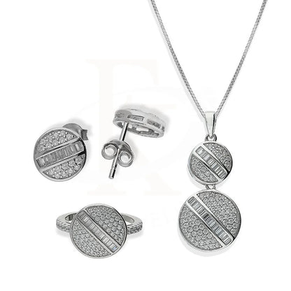 Italian Silver 925 Round Shaped Pendant Set (Necklace Earrings And Ring) - Fkjnklstsl2183 Sets