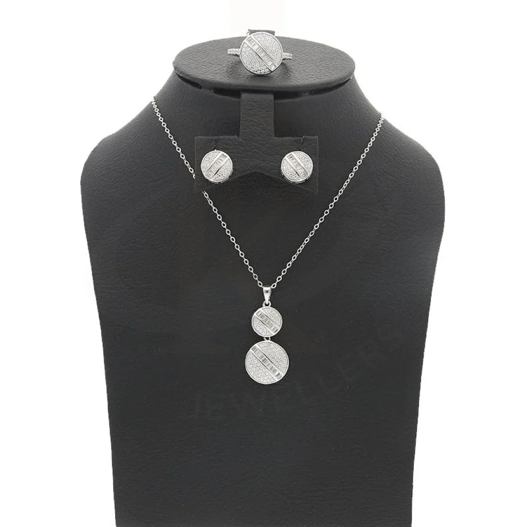 Italian Silver 925 Round Shaped Pendant Set (Necklace Earrings And Ring) - Fkjnklstsl2183 Sets