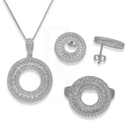 Sterling Silver 925 Round Shaped Pendant Set (Necklace Earrings And Ring) - Fkjnklstsl2376 Sets