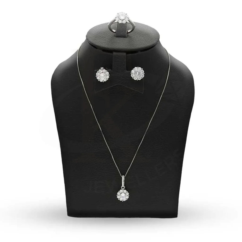 Sterling Silver 925 Round Shaped Pendant Set (Necklace Earrings And Ring) - Fkjnklstsl2378 Sets