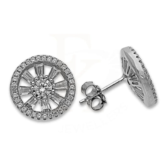 Italian Silver 925 Round Shaped Solitaire Stud Earrings - Fkjernsl2467