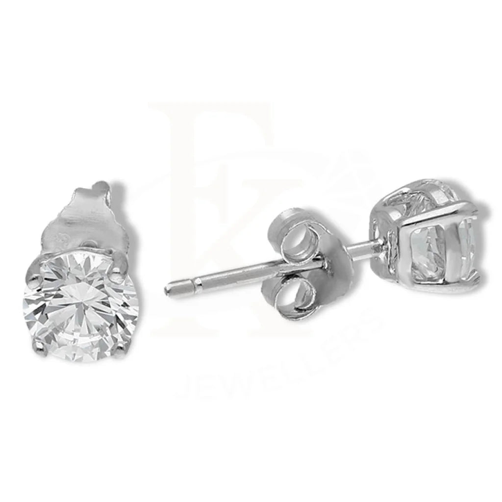 Sterling Silver 925 Round Shaped Solitaire Stud Earrings - Fkjernsl3137