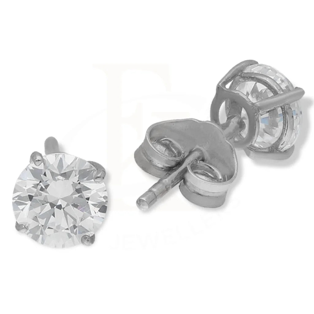 Sterling Silver 925 Round Shaped Solitaire Stud Earrings - Fkjernsl3140