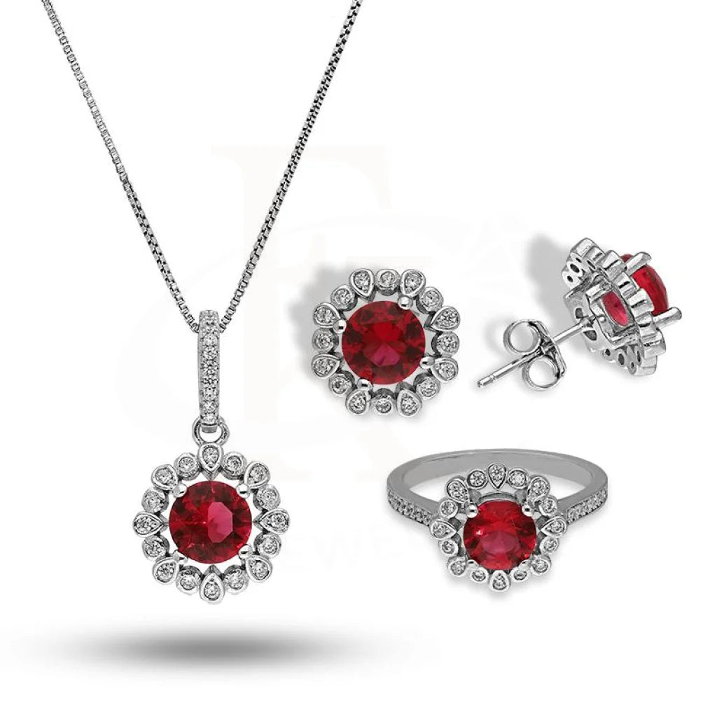 Italian Silver 925 Solitaire Pendant Set (Necklace Earrings And Ring) - Fkjnklstsl2280 Sets