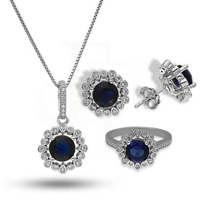 Italian Silver 925 Solitaire Pendant Set (Necklace Earrings And Ring) - Fkjnklstsl2283 Sets