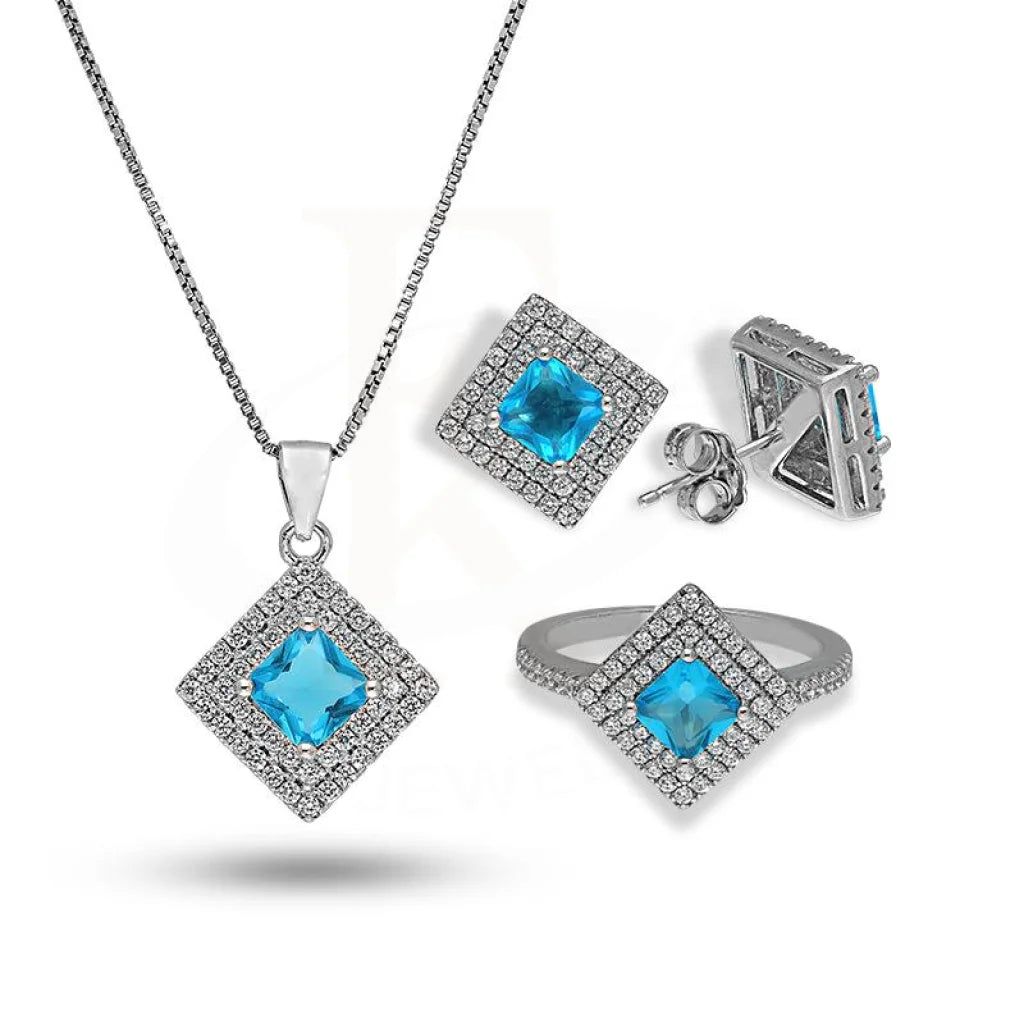 Italian Silver 925 Solitaire Pendant Set (Necklace Earrings And Ring) - Fkjnklstsl2298 Sets