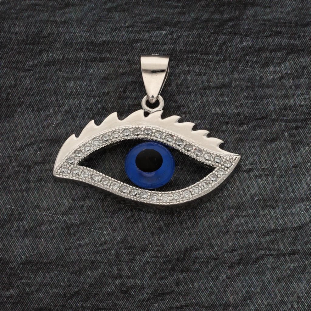Sterling Silver 925 Sparkling Topaz Open Evil Eye Pendant - Fkjpndsl8598 Necklaces