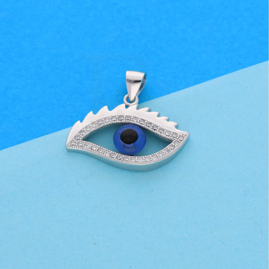 Sterling Silver 925 Sparkling Topaz Open Evil Eye Pendant - Fkjpndsl8598 Necklaces